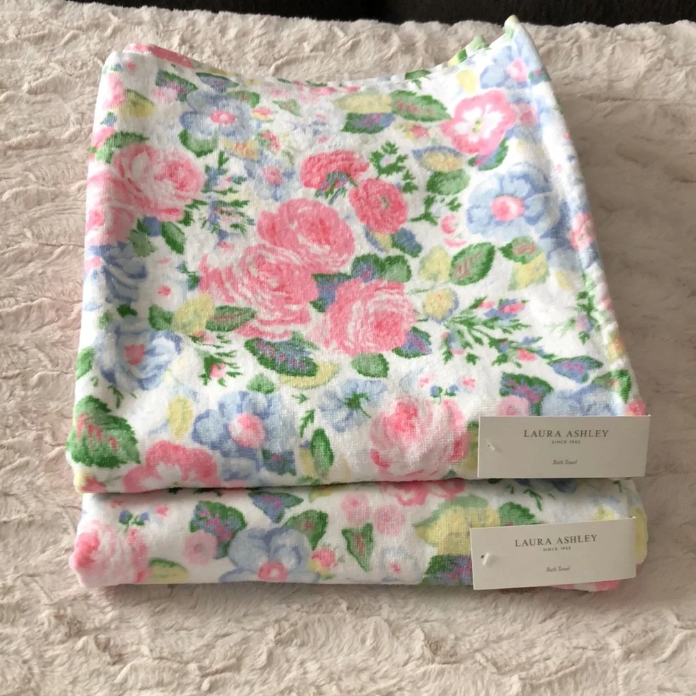 Laura Ashley Quartet Pink Cotton Towels - Pink, Blue & Green